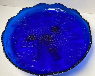 Cobalt Cake Footed Cake Plate Stag and Berries