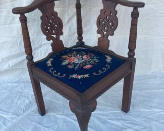 Antique Needle Point Corner Chair