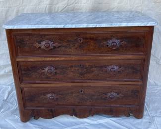 Antique Flame Mahogany Marble Top Chest