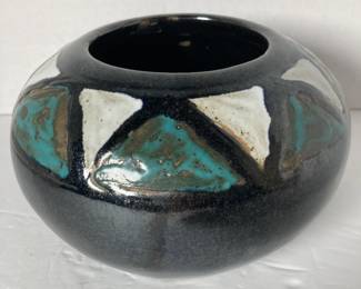 Vintage Studio Pottery Vase With Geometric Pattern