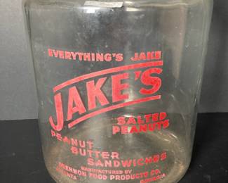 Vintage Jakes Salted Peanuts Glass Jar
