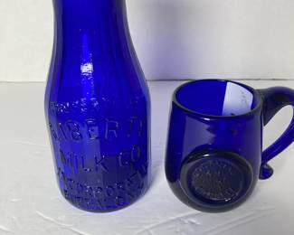 Cobalt Glass Milk Bottle Liberty New York