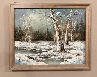 Vintage Oil On Canvas Winter Landscape