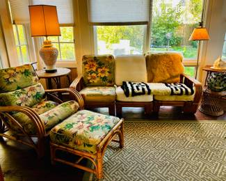 Mid Century Deco Style Rattan tables and seating.