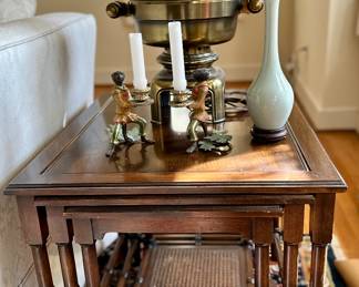 Set of 3 Nesting Tables with Cane Shelf