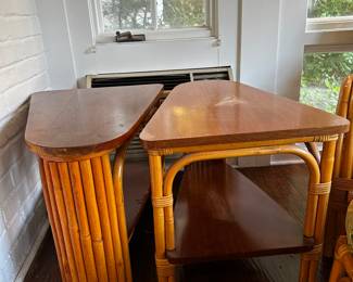 Paul Frankl Style Rattan Wedge End Tables