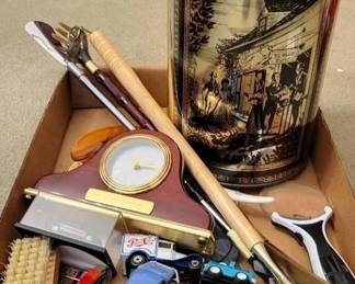 493 - Assorted Items to include small clock & more You are buying a used as-is electric/electronic item. We do not guarantee all components are present, and if it is not expressly stated, it is untested.
