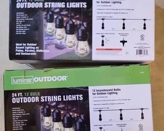 1572 - 2 Boxes Outdoor String Lights unopened You are buying a used as-is electric/electronic item. We do not guarantee all components are present, and if it is not expressly stated, it is untested.
