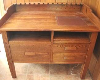 36h - Vintage Oak Postmaster Desk w/ Gallery 42 x 52 x 35
