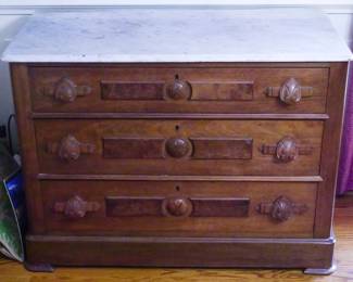 22 - Victorian Walnut Marble Top Dresser 32x42x20 carved pulls
