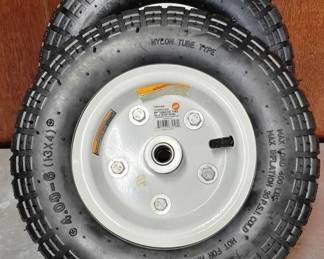 817 - 2 New 13" White Hub Pneumatic Tires 400 Lb Weight Rating
