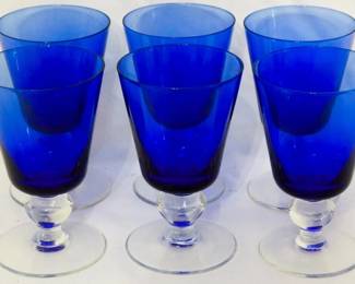 35 - 6 Doyen Royal Cobalt Blue Goblets 5.5" some chips
