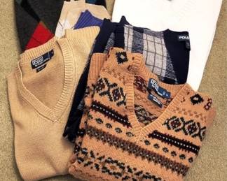 509 - Assorted Mens Sweater Vests Polo by Ralph Lauren, Hand Knit, size L Polo by Ralph Lauren, Cream V-neck, size M and more
