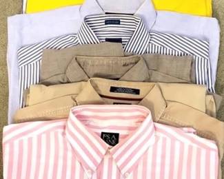 479 - Men's Long Sleeve Dress Shirts, qty 9 Jos.A. Bank, Tommy Hilfiger, Polo bt Ralph Lauren, Haspel, Renzo Palandri Size M
