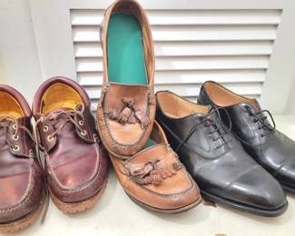 445 - 3 Men's Assorted Shoes Timberland laceups, size 11 Leather Tassle, size 11 Alfred Sargent Black Leather laceups, size 11
