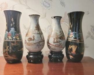 218 - 2 Pair Oriental Lacquer Vases 9"
