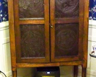 85 - Vintage Double Door Punched Tin Pie Safe 56x38x17 Wine Cooler Underneath is not included
