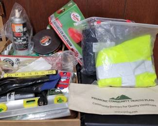 822 - 2 Box Lots of Assorted Items to include reflective vest & level
