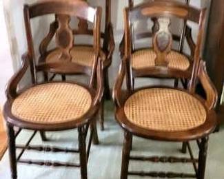 252 - 4 Victorian Cane Seat Walnut Chairs 33 x 18.5 x 16.5
