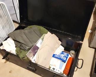 1527 - Old Metal Military Trunk w/ Contents
