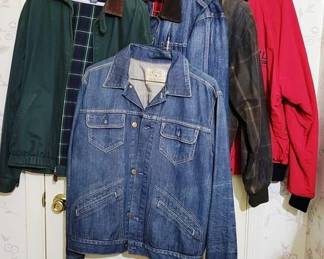 378 - Lot of Assorted Jackets Jean Jacket - Polo, size L Green Jacket - Polo by Ralph Lauren, size M Denim w/ Brown Collar - Polo by Ralph Lauren, size M Brown Plaid - Polo by Ralph Lauren, size M Red Jacket - by Polo, size unknown
