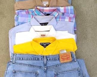 480 - Assorted Long Sleeve Dress Shirts & Men's Jeans Levi Strauss & Co, 550, Size 32/34 Ralph Lauren Golf, Levi Strauss & Co, Wallace & Barnes, Wrangler, Brooks Brothers, Izod Size M
