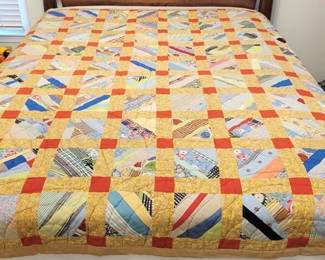 510 - Vintage Hand Stitched Quilt - 80.5 x 73 see photo, some tears
