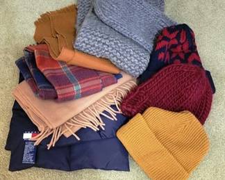 371 - Assorted Beanies & Scarves to include a down filled Tommy Hilfiger Scarf
