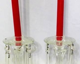 21 - Vintage Pair Glass Prism Candlesticks 8.5"

