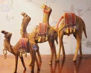 227 - 3 Carved Wood Camels, tallest 9"
