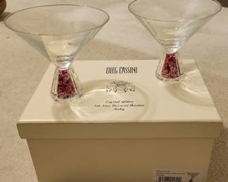 851 - Crystal Glitter 2 Dessert/Martini Ruby Glasses by Oleg Cassini w/ box
