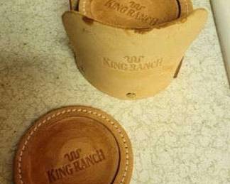 337 - King Ranch 8 Leather Coasters in Holder
