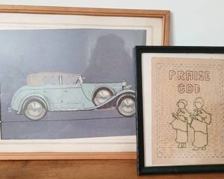 1271 - Framed Needlepoint & Print largest 12 x 15
