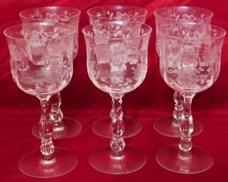 115 - 6 Fostoria Willowmere Water Goblets 7.5"
