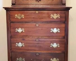 457 - 5-Drawer Oak High Chest w/ Mirror Chest of Drawers - 45 x 31 x 17 + Mirror - 24 x 31
