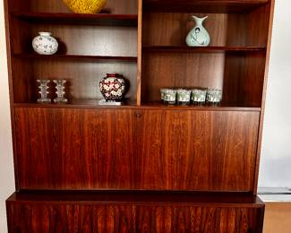 Danish Modern rosewood secretary/cabinet.  Paul Hundevad (1960's) two piece cabinet.  54.5"W x 17"D  x 77"H.  (closed).