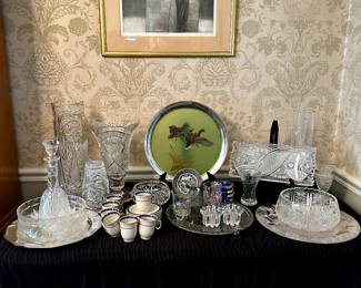 Bohemian Cut Glass decanters, vases, bowls and glasses