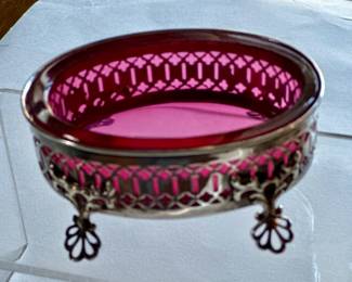 Sterling master salt with rose glass