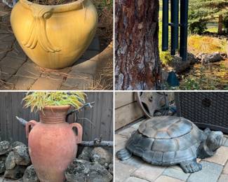 Outdoor pottery - large wind chime - turtle hose storage