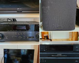 niles amplifier, yamaha receiver, sony 5-disc exchange player, samsung t.v. & bowers & wilkins wolf system