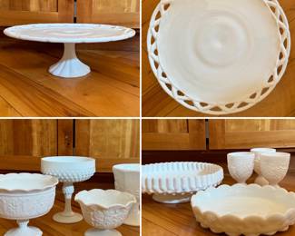 Milk glass cake stand and more