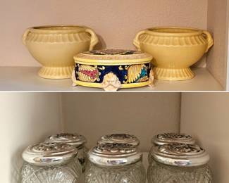 Vintage pottery and Avon glass containers