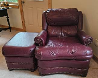 Leather recliner w/ ottoman - burgundy color