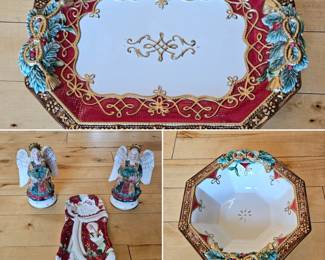 fritz & floyd christmas trays , bowl and candle sticks