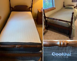Pair of twin size beds w/extra long frames. Mattresses are "CoolGel" memory foam