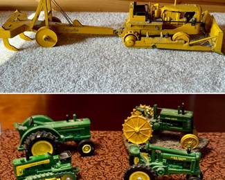 Ruehl Products metal cast Caterpillar D7 and vintage diecast John Deere tractors