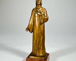 HANS MULLER JESUS CHRIST BRONZE SCULPTURE | Bronze Jesus sculpture with some damage to the base. - h. 10 in