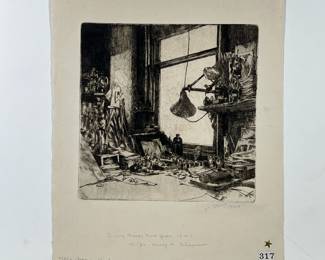 MARTIN PETERSEN (American, 1866-1956) | 
From My Window / My Studio, 1920. Etching. Signed with initials and dated lower right. Unframed - h. 13.75 x w. 11.25 in (sheet)
