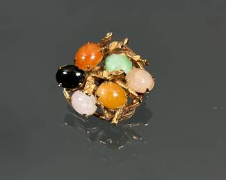14k & GEMSTONE PIN | Designed as multicolor stone cabochons set in (tested to) 14k yellow gold; 8.61g.

