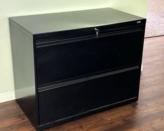 Alera File Cabinet | Black locking filing cabinet with two drawers. - h. 28.5 x w. 19.5 x l. 36 in